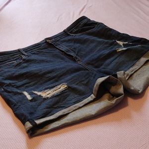 Distressed High Rise Midi Shorts